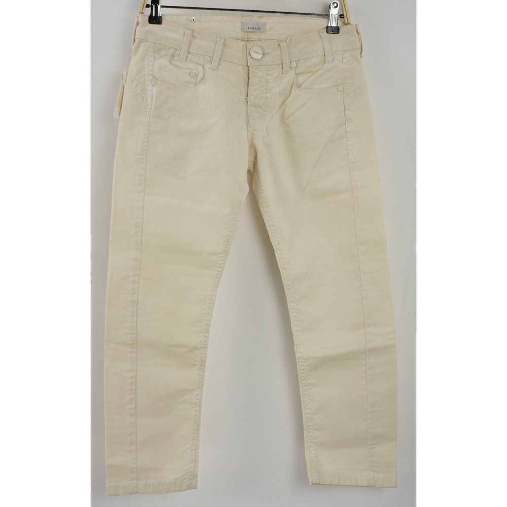 New PINKO Drill Stretch Women's 28 Ivory Denim Low Rise Crop Ankle Capri Jeans‎